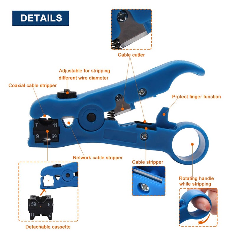 Delgada Multifunctional Coax Compression Connector Crimper Kit with 20 F Connectors and BNC Compression Tool for RG59 RG6 RCA TV Cable Repair - Image 3